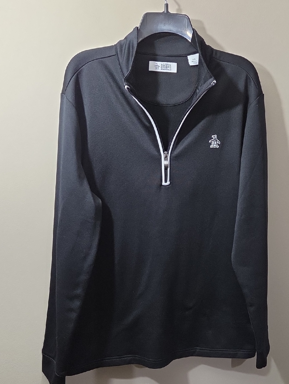 Original Penguin Black Quarter-Zip Pullover with White Trim